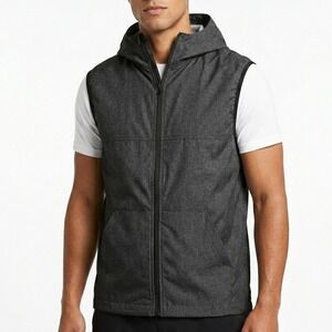 Joe Fresh Active Hooded Vest Mens Large Gray Full Zip Windbreaker Lightweight